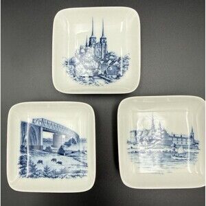 Signed Royal Copenhagen Trinket Dishes, Square Wall Plaques  SET OF 3  3.25"